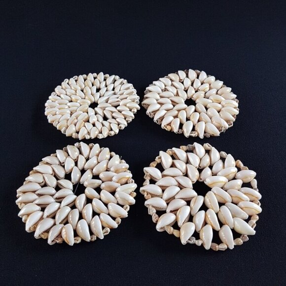 4pcCowrie Seashell Coasters Set Beach House Tropical - Picture 4 of 9